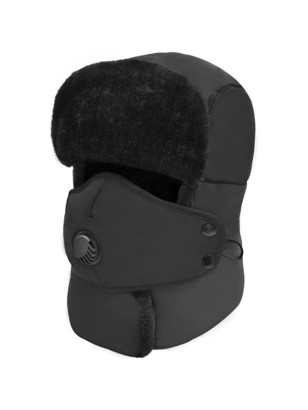 Unisex Black Skiing Trooper With Face Mask Winter Skiing Ear Flaps Trapper Hat